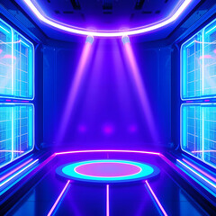 3D illustration of blue and purple futuristic sci fi techno lights cool background