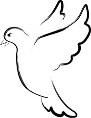 Dove peace. Symbol hope and striving for harmony. White dove holding an olive branch in its beak. New beginning and improvement of life. Bird of happiness.