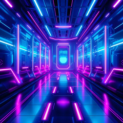 3D illustration of blue and purple futuristic sci fi techno lights cool background