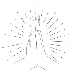 Hands in prayer. Symbol openness heart and desire for spiritual connection. Hope for divine guidance or support. Expression gratitude. Conversation with God.
