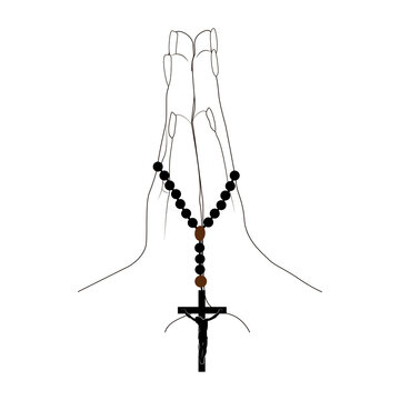 praying hands with rosary, black and brown clip art preview