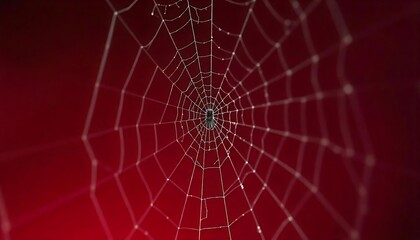 Obraz premium Spider web. Cobweb on Red background. Vector illustration concept Halloween, Autumn holiday concept composition. Top view with copy space created with generative ai