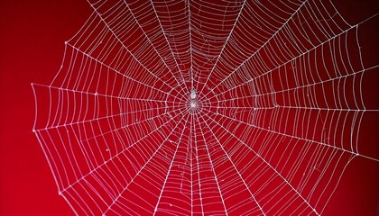 Obraz premium Spider web. Cobweb on Red background. Vector illustration concept Halloween, Autumn holiday concept composition. Top view with copy space created with generative ai