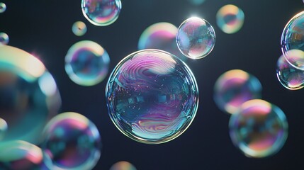 Soap Bubbles Floating Against a Dark Background
