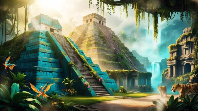 Amazing view landscape of ancient building in the middle of the forest, smooth looping video 