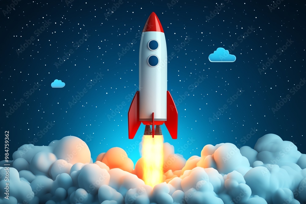 Poster Abstract rocket launch, symbolizing the fast growth and scaling of startups in an accelerator program