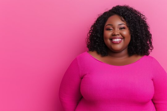 Happy overweight black woman