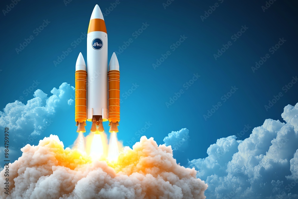 Poster Abstract rocket launch, symbolizing the fast growth and scaling of startups in an accelerator program
