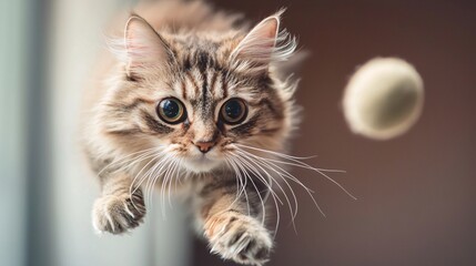Obraz premium Cat Leaping Toward Toy with Fur in Motion