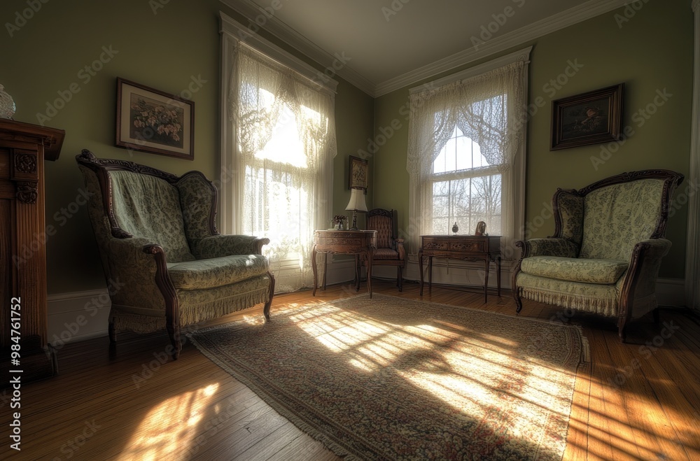 Wall mural Sunlit Vintage Living Room Interior