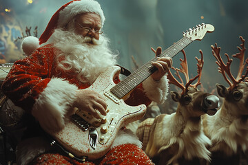 Santa Claus Rocks Out with Reindeer for Christmas