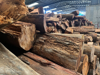 pile of cut firewood in the warehouse