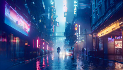 Obraz premium Cyberpunk city street