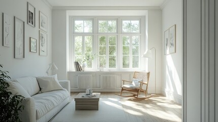 White Living Room with Natural Light and Minimalist Decor