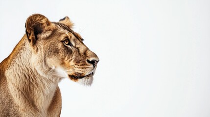 Majestic Lioness Portrait Against White Background