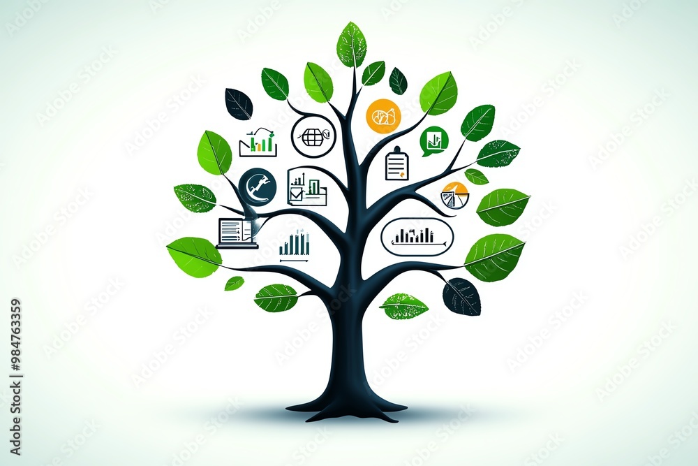 Aufkleber Abstract tree of growth, with branches representing different aspects of business development like strategy, marketing, and innovation