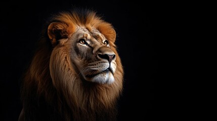 Fototapeta premium Majestic Lion Portrait Against Black Background