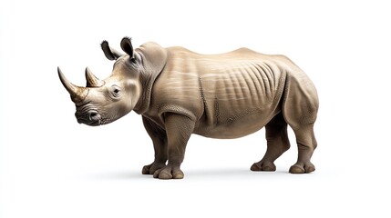 Obraz premium White Rhino Standing on a White Background