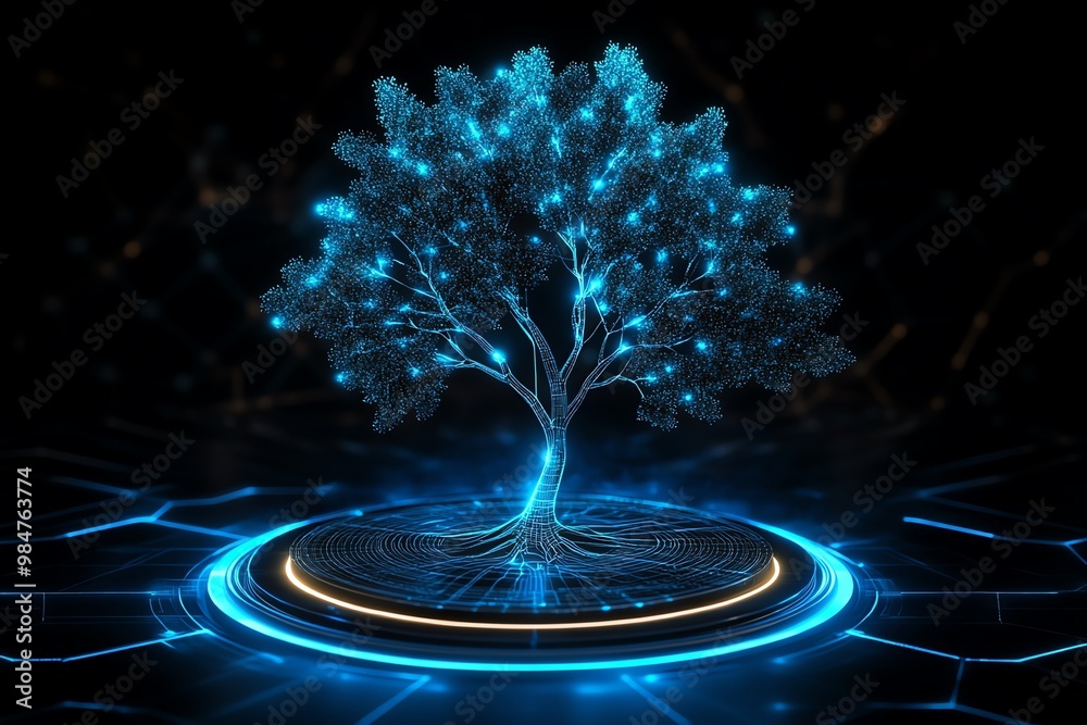 Aufkleber Abstract tree with glowing branches, symbolizing growth and business development in multiple areas