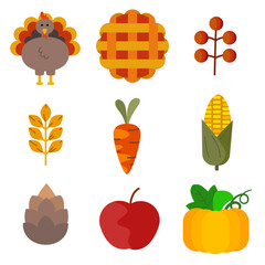 Cute Thanksgiving cartoon set illustration. Harvesting day illustration 