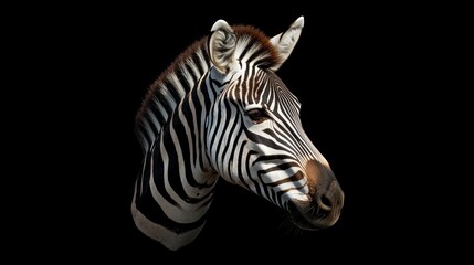 Fototapeta premium Zebra Portrait Against a Black Background