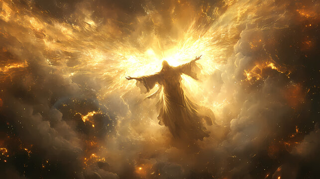 Celestial being banishing shadows with divine light. Celestial Beings. Illustration