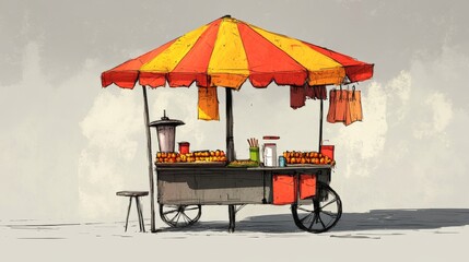 A simple drawing of a street food vendor's stand.