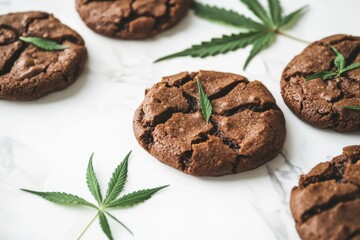 Fototapeta premium Close-Up of Cannabis Leaf Chocolate Cookies for Edible Baking and Gourmet Treats Design