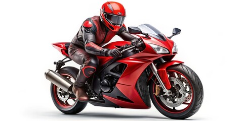 Dynamic Red Motorcycle Rider on White Speedway Elegance, Sporty Thrills Action Packed Racing Scene for Ads, Promotions