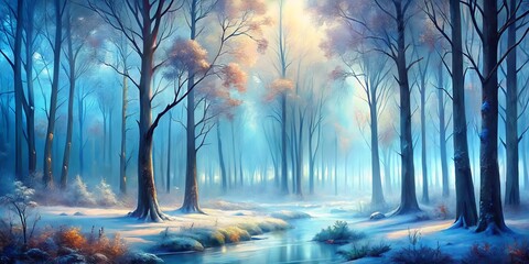 Enchanting Winter Serenity Tranquil Stream in Misty Forest - Romantic Nature Landscape for Calendars, Decor and More