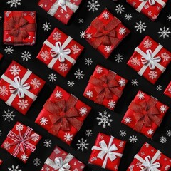 Obraz premium Red Christmas presents pattern on a black background