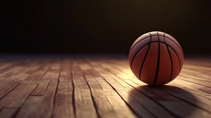 Obraz premium Basketball on Wooden Court