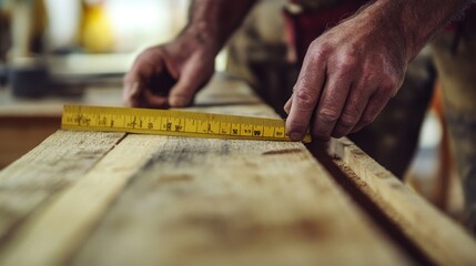Carpenter Measuring Wood