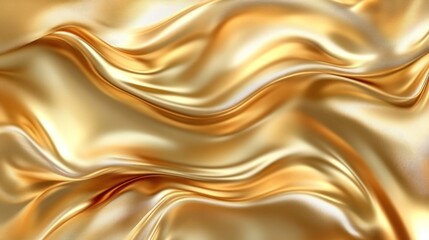 Obraz premium A close-up view of shimmering golden silk fabric, creating a luxurious and elegant appearance with flowing waves.