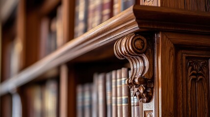 Carved Wooden Bookcase Detail