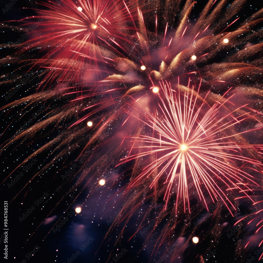 Wall mural Red Fireworks Display Against Night Sky