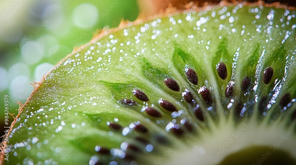 Poster Macro Shot of a Freshly Cut Kiwi Slice