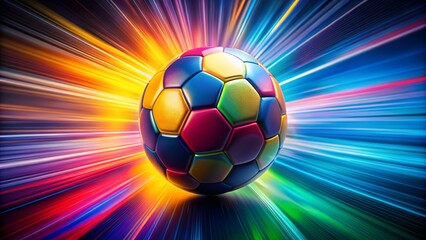 A vibrant and colorful soccer ball set against a dynamic backdrop of explosive colors, symbolizing motion and energy.