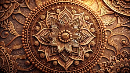 Obraz premium Intricate ornamental design featuring a detailed flower motif, showcasing craftsmanship in a warm, earthy color palette.
