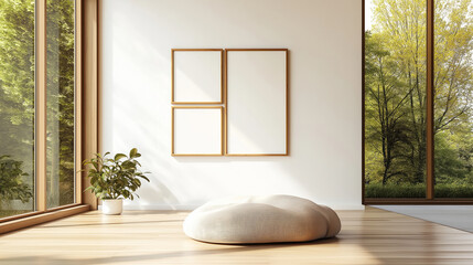 Blank poster on white wall, Modern vintage interior of living room