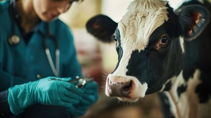 Veterinarian Examining a Cow