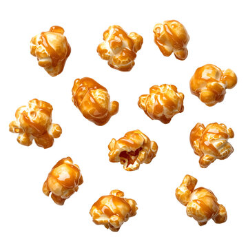 Sweet caramel popcorn isolated on transparent background Generative Ai.