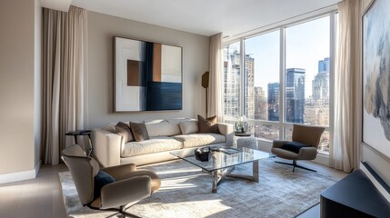 Modern Living Room with City View