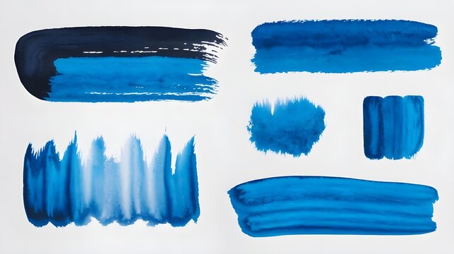 Abstract Blue Watercolor Brushstrokes Set Isolated on White Background