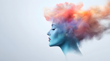 A stunning profile of a woman with colorful hair made of vibrant smoke, embodying creativity and artistic expression.