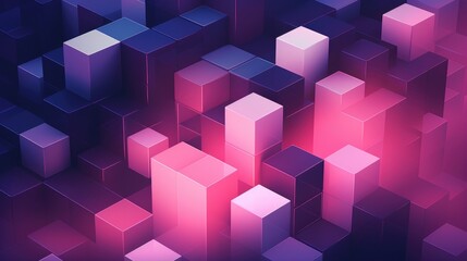 Obraz premium Abstract geometric pattern of pink and purple cubes with a glowing effect.