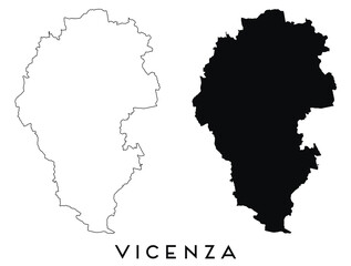 Vicenza map outline and black silhouette vector