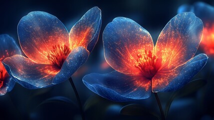 Obraz premium Bright, abstract flowers glowing under a neon-lit sky