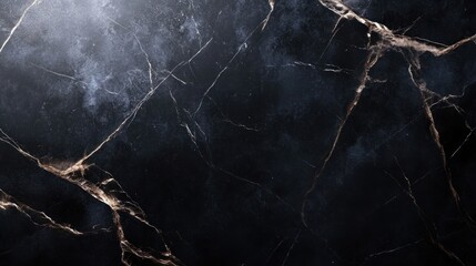 Close-up of elegant black marble with intricate gold and white veining patterns, creating a luxurious texture.