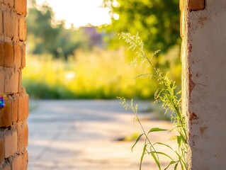 Golden beer in a glass glistening under warm sunlight on a serene outdoor table